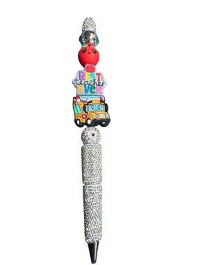 Best Teacher Ever Rhinestone Pen With Apple & School Bus Design